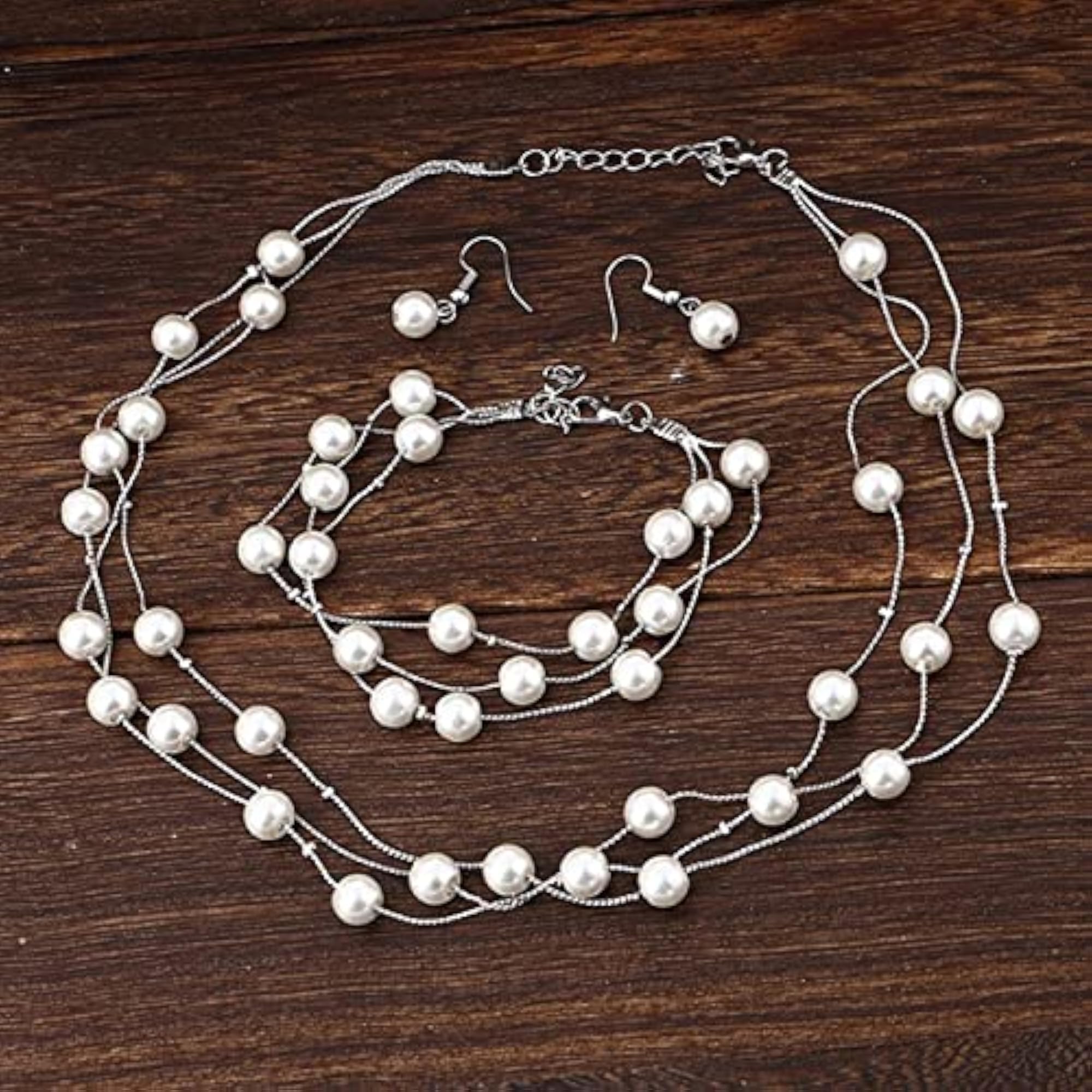 Silver Plated Multi-Strand Jewellery Set with Pearls